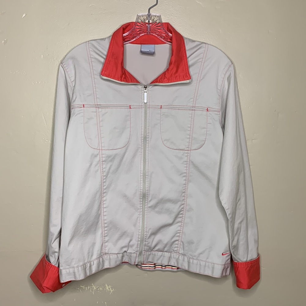 NIKE Jacket Cream Coral Zip Front Light Weight Boxy Fit Large (12-14)